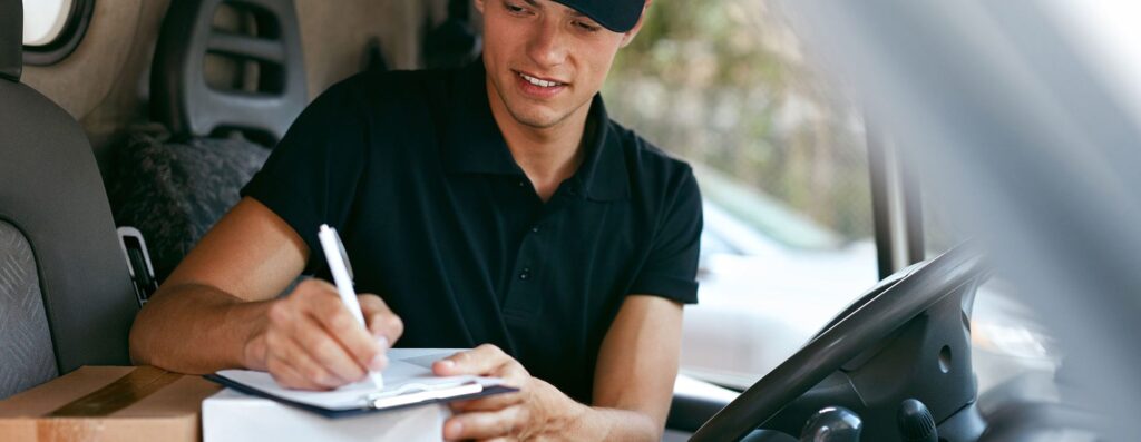 WHG Bristol Delivery driver signing for parcel